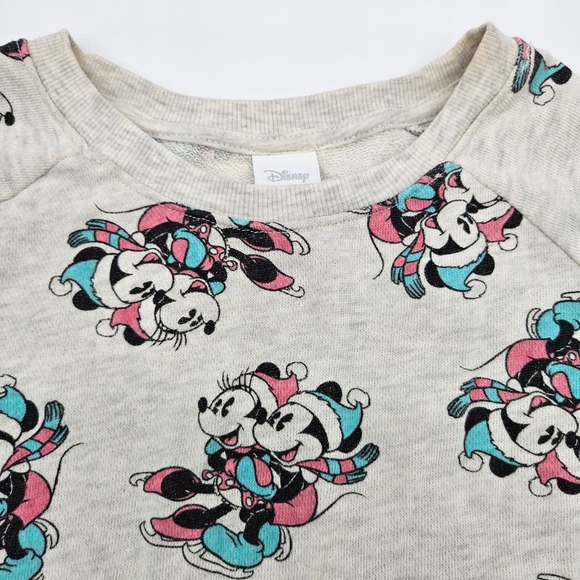 Disney XS Minnie Mouse Print Long Sleeve Crewneck Sweatshirt Beige Womens - Picture 2 of 6